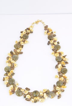 Handmade Pearl, Gemstone and Gold Necklace