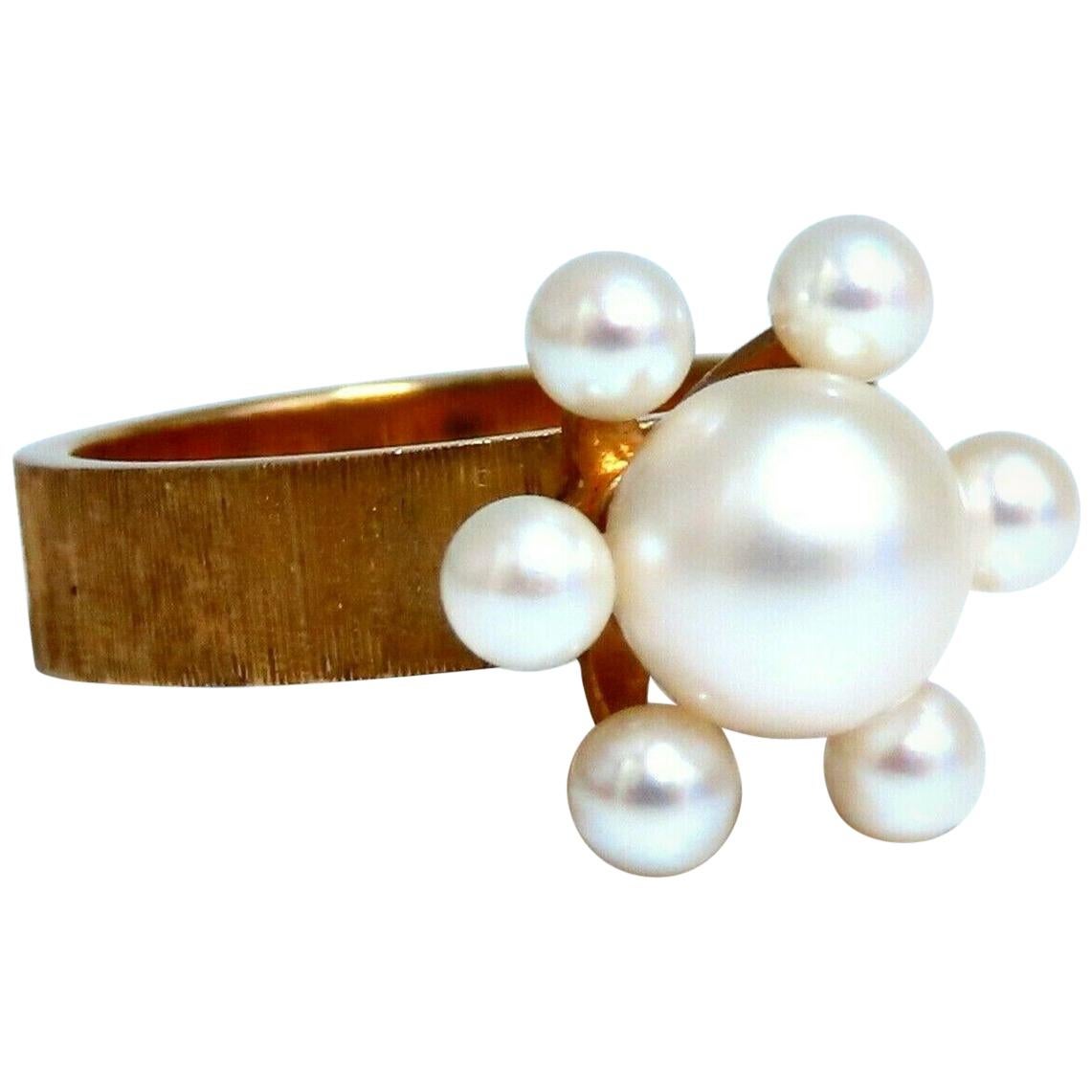Bague grappe en or 14 carats et perles en relief, faite à la main
