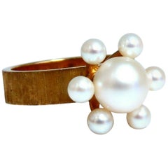 Handmade Pearl Raised Cluster Ring 14 Karat