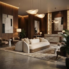 Sofá Pearl hecho a mano en bouclé y piel con silueta redonda de Nolita Harbour