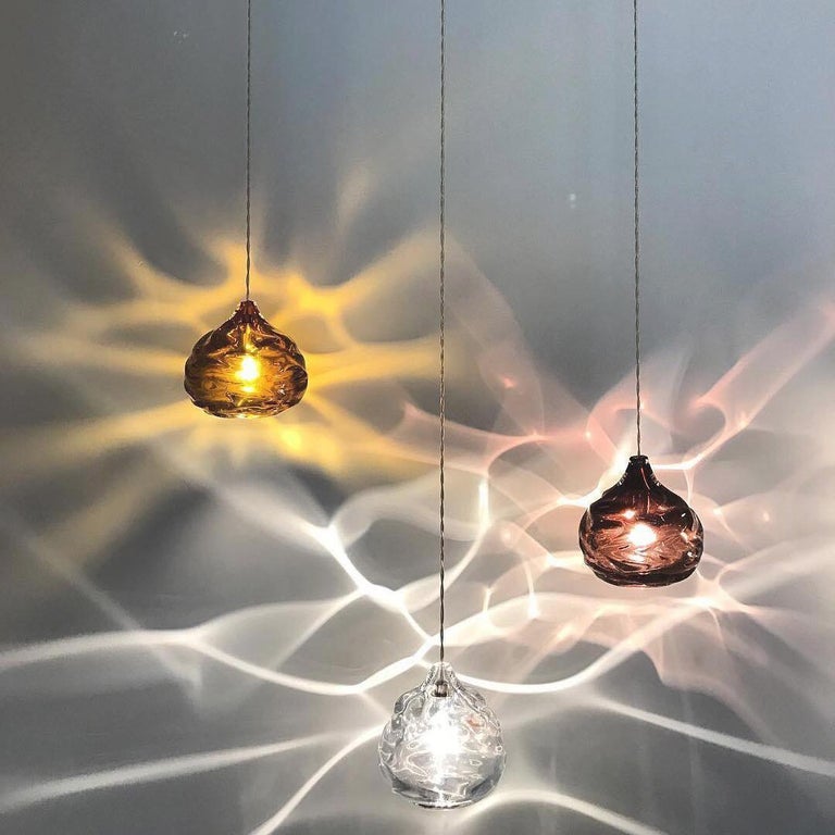 Small Steel Grey Happy Pendant Light, Hand Blown Glass Made to Order