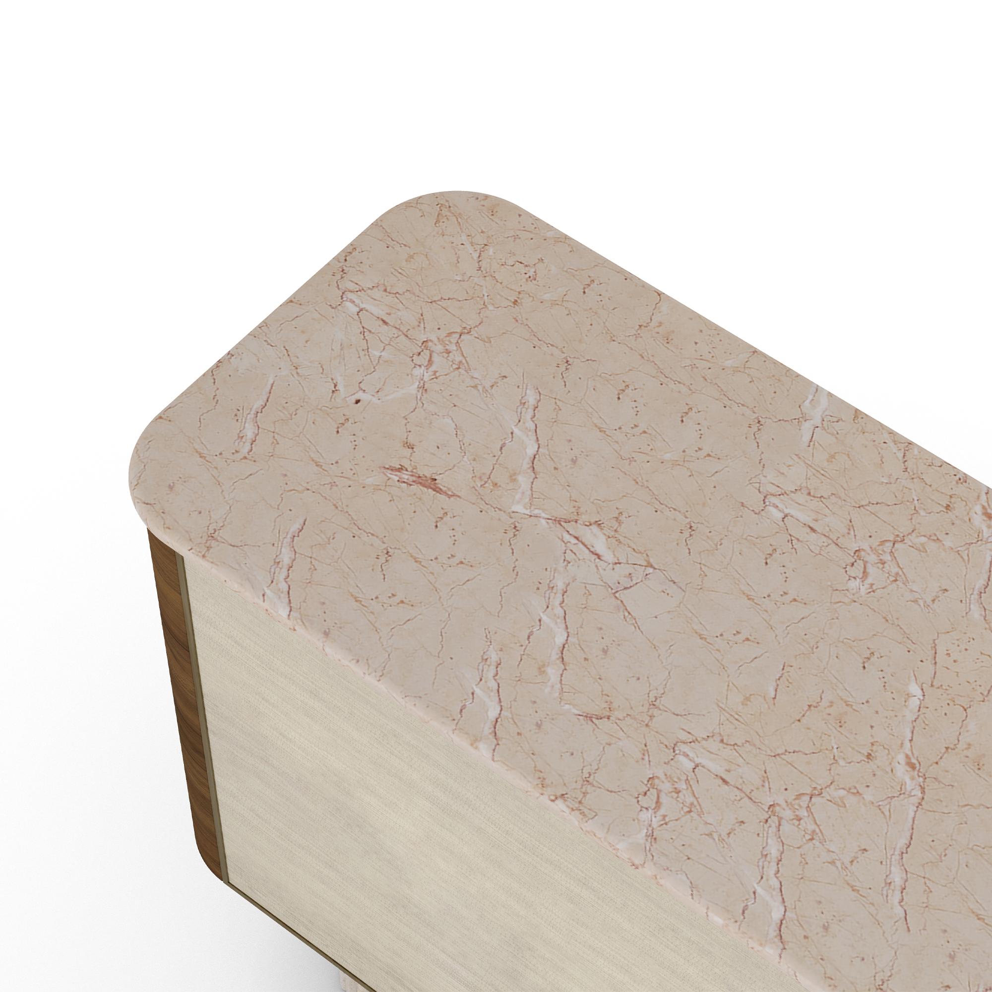 Hand-Crafted Handmade Perrine Sideboard in Ribbed Travertine & Walnut by Nolita Harbour For Sale