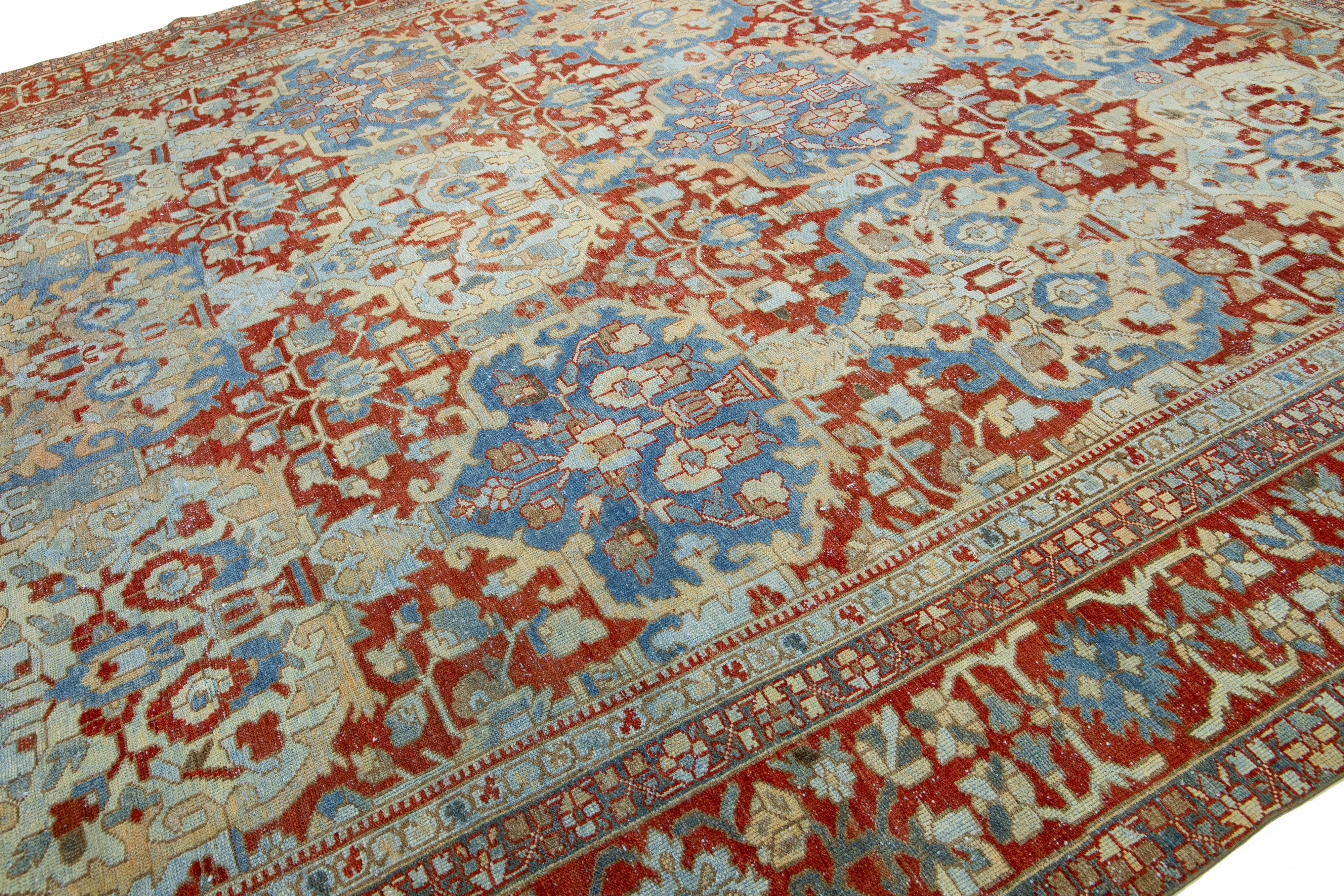 Islamic Handmade Persian Bakhtiari Red Wool Rug featuring an Allover Floral Pattern For Sale