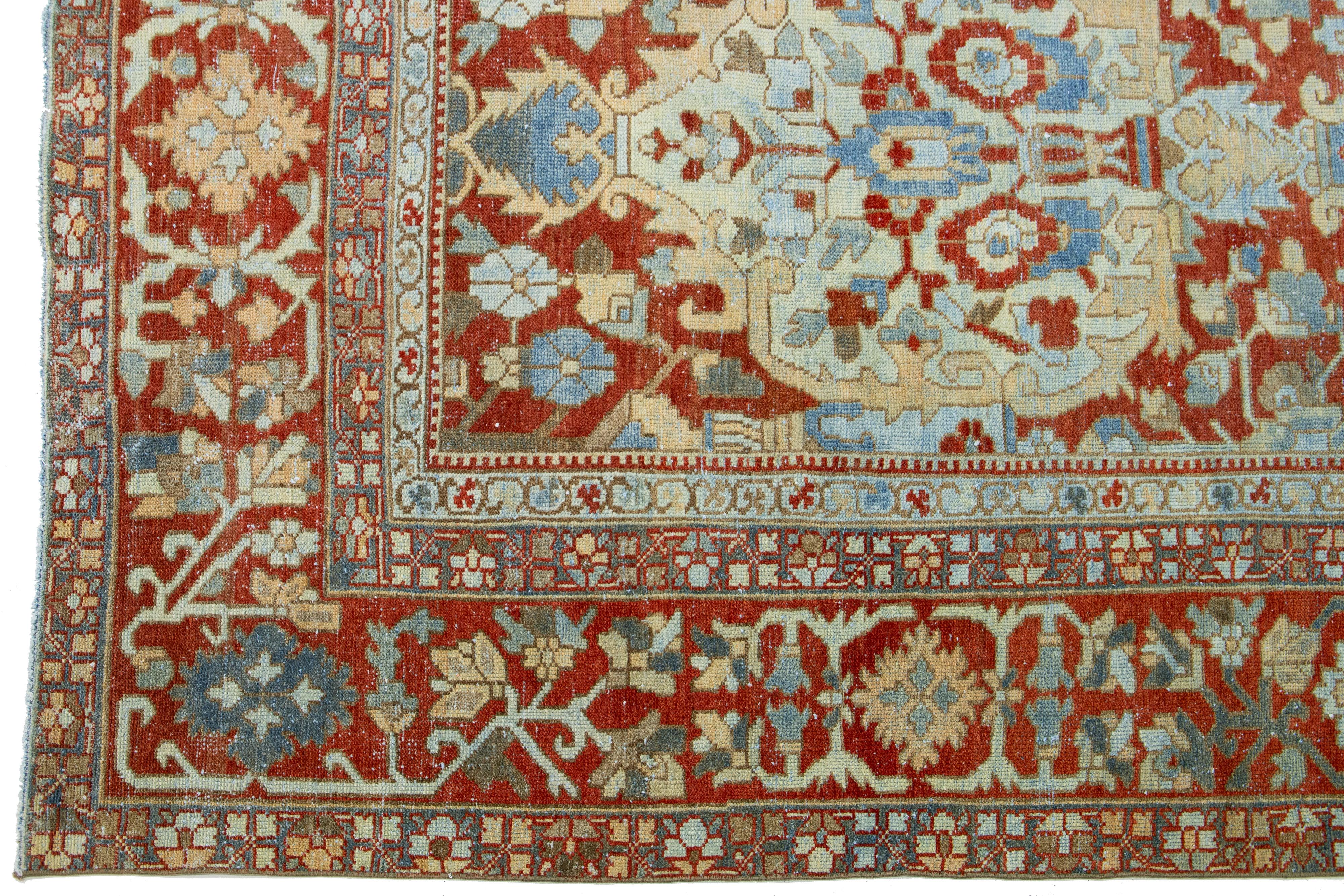 Handmade Persian Bakhtiari Red Wool Rug featuring an Allover Floral Pattern In Good Condition For Sale In Norwalk, CT
