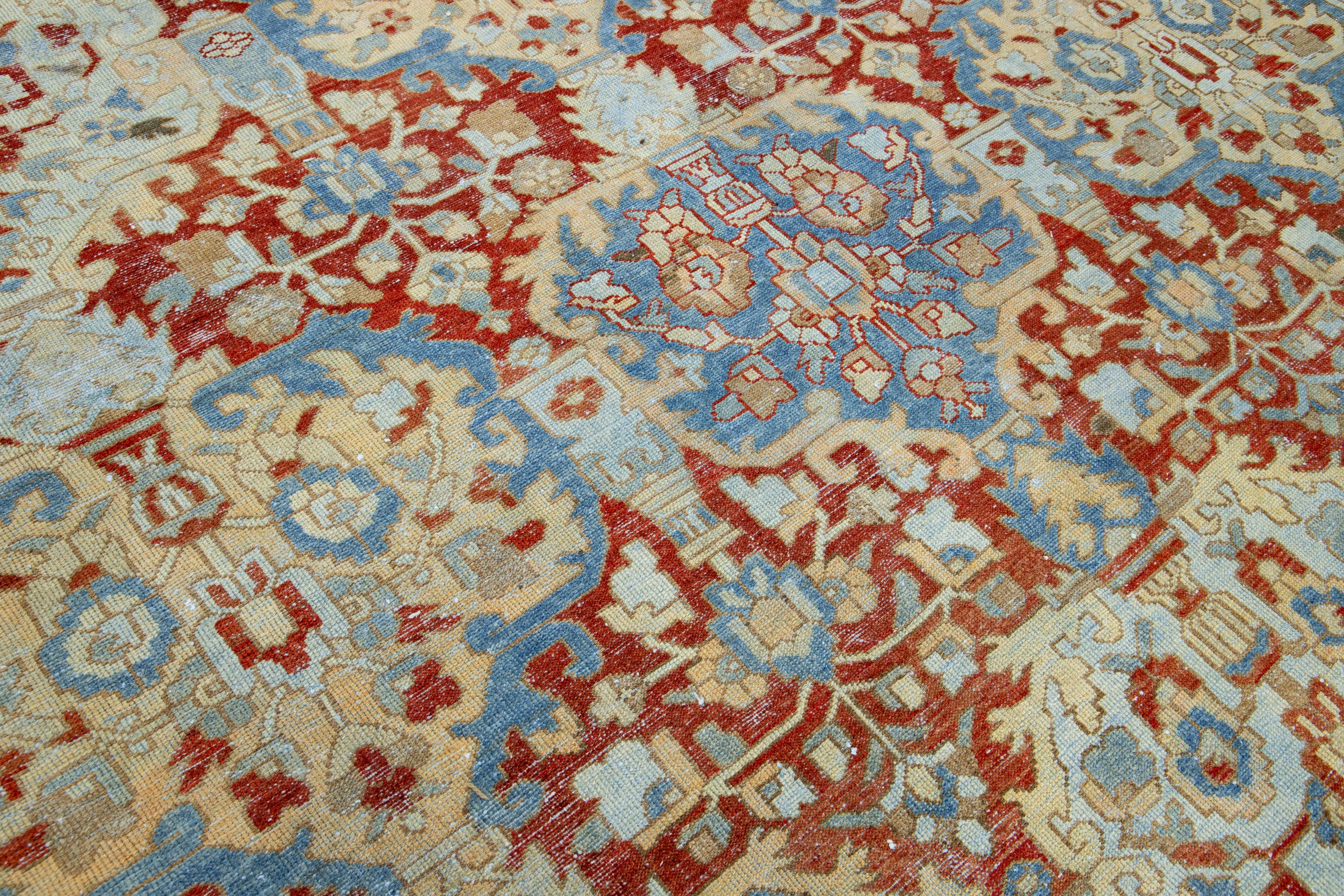 Handmade Persian Bakhtiari Red Wool Rug featuring an Allover Floral Pattern For Sale 1