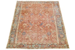 Handmade Persian Heriz Handmade Wool Rug In Red-Rust with Medallion Motif