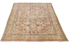 Handmade Persian Mahal Peach Wool Rug Featuring an Allover Floral Motif