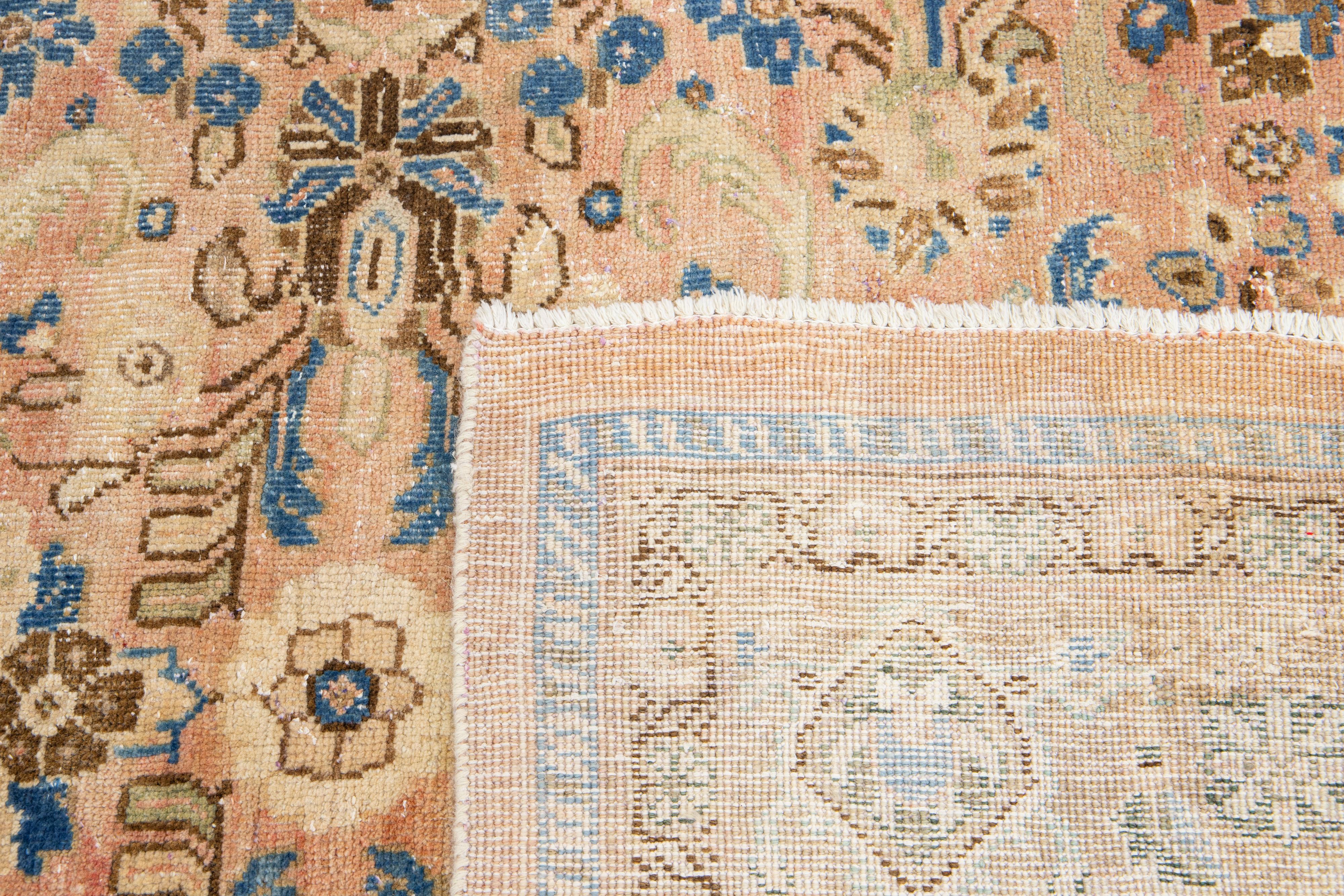 Handmade Persian Mahal Peach Wool Rug Featuring an Allover Floral Motif For Sale 2