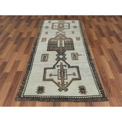 Handmade Persian Qashqai Sheared Low Semi Antique Wool Gallery Size Runner Rug