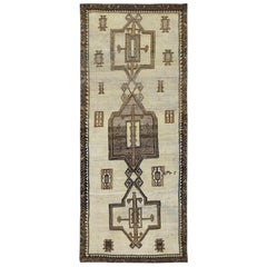 Handmade Persian Qashqai Sheared Low Semi Antique Wool Gallery Size Runner Rug
