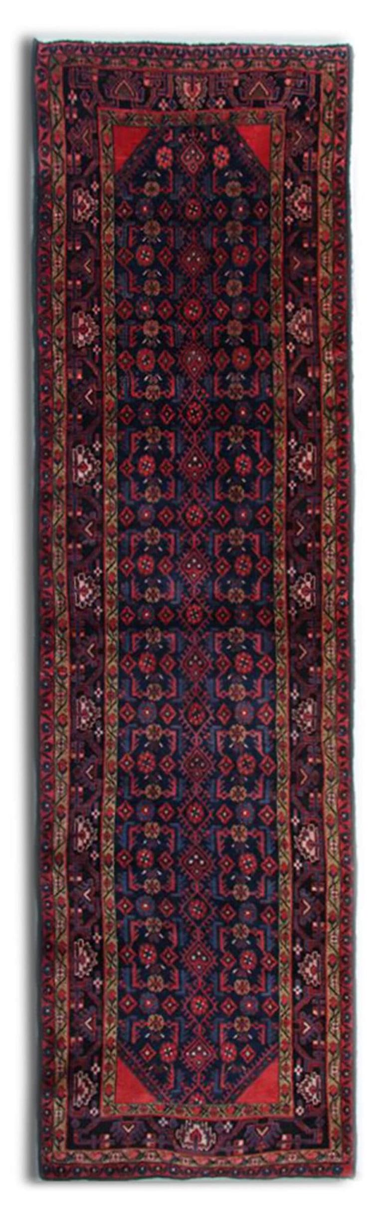 Handmade Runner, Wool Rustic Blue Runner Rug In Excellent Condition For Sale In Hampshire, GB
