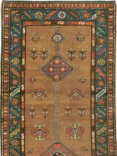 Handmade Persian Serab Folk Runner in Brown and Blue-Green