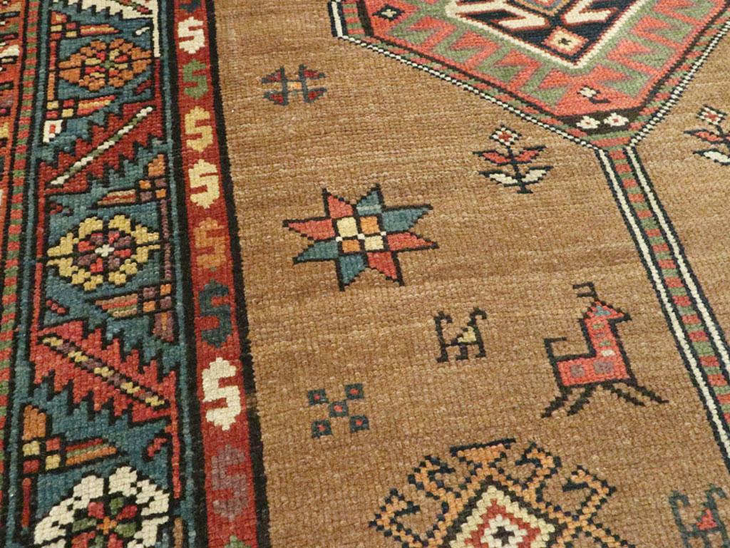 Handmade Persian Serab Folk Runner in Brown and Blue-Green In Good Condition For Sale In New York, NY