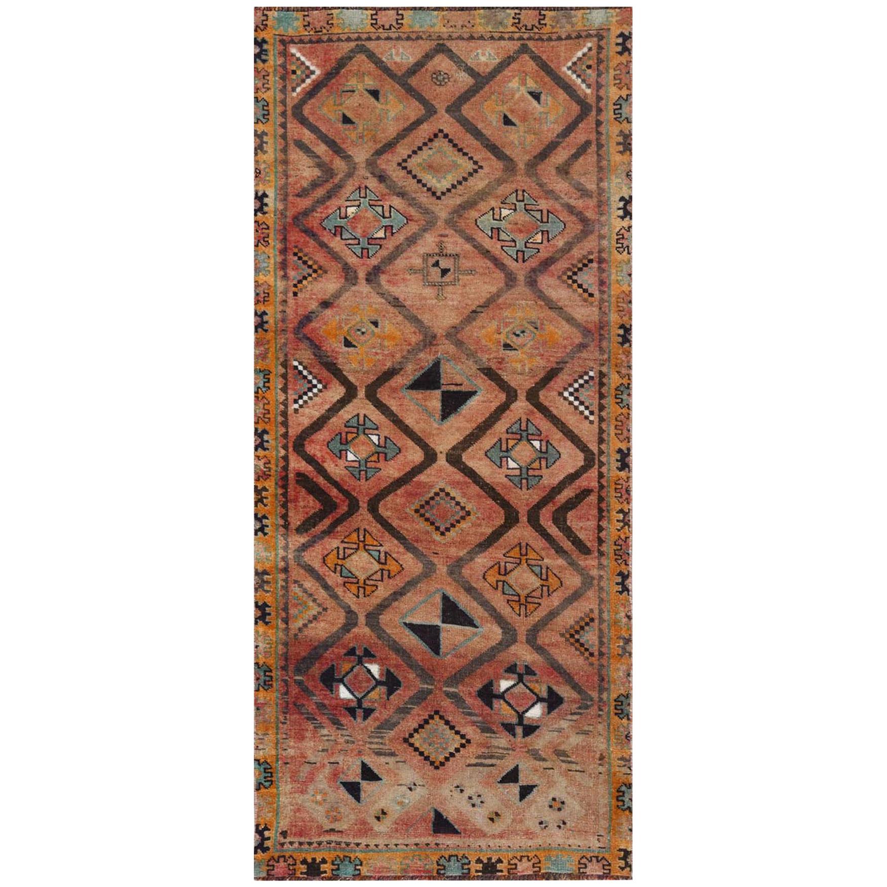 Handmade Persian Shiraz Vintage Geometric Design Wool Gallery Size Runner Rug