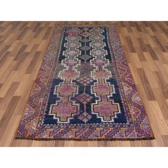 Handmade Persian Shiraz Vintage Worn Down Wool Bohemian Gallery Size Runner Rug