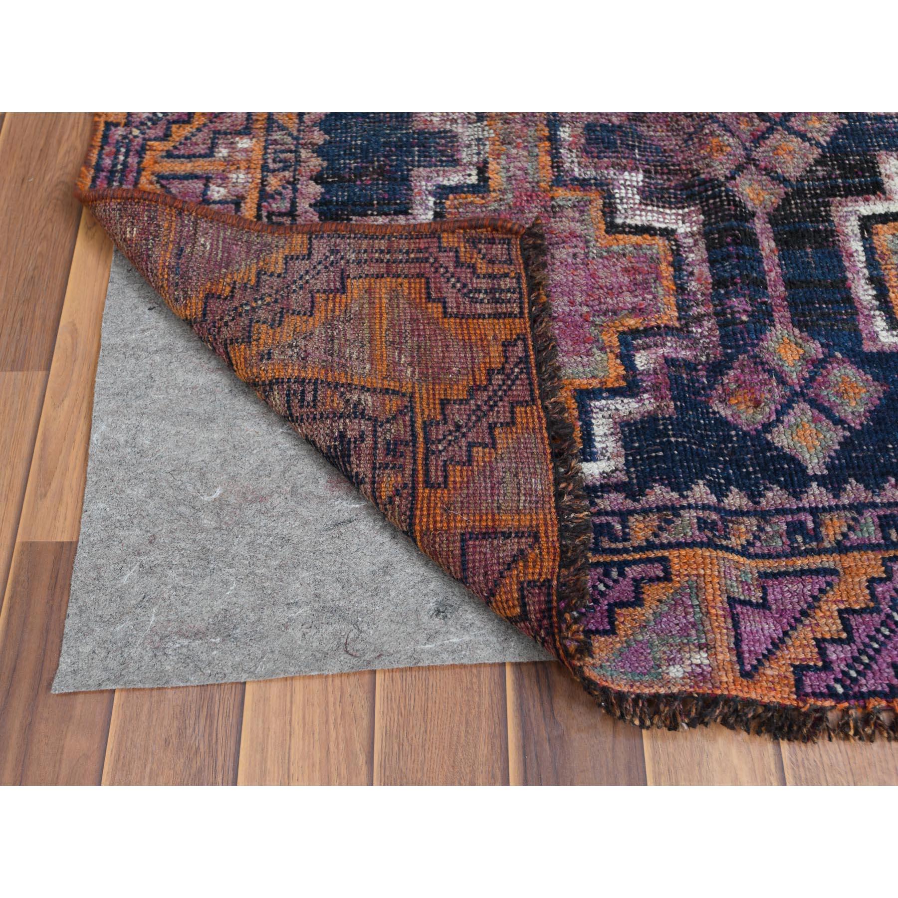 Medieval Handmade Persian Shiraz Vintage Worn Down Wool Bohemian Gallery Size Runner Rug For Sale