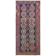 Handmade Persian Shiraz Vintage Worn Down Wool Bohemian Gallery Size Runner Rug