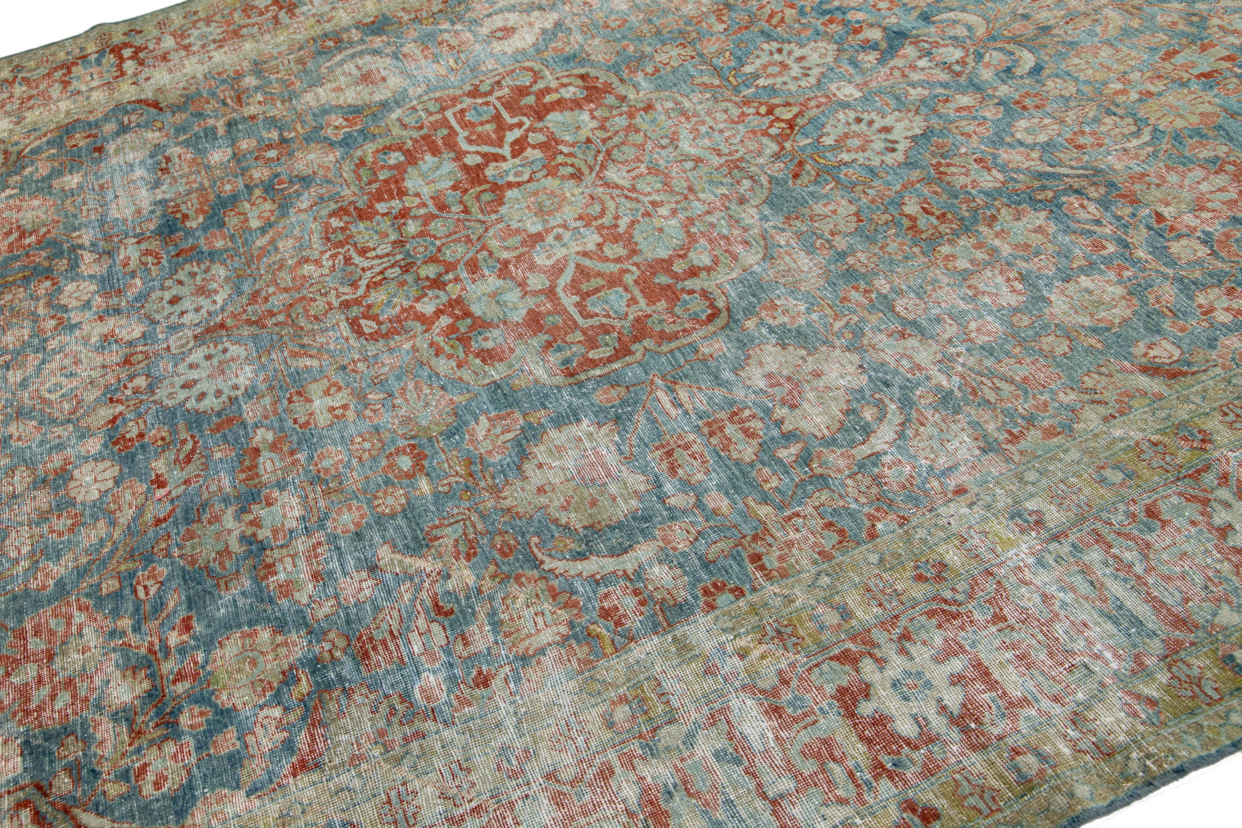 Hand-Knotted Handmade Persian Wool Rug In Blue with Medallion Design For Sale