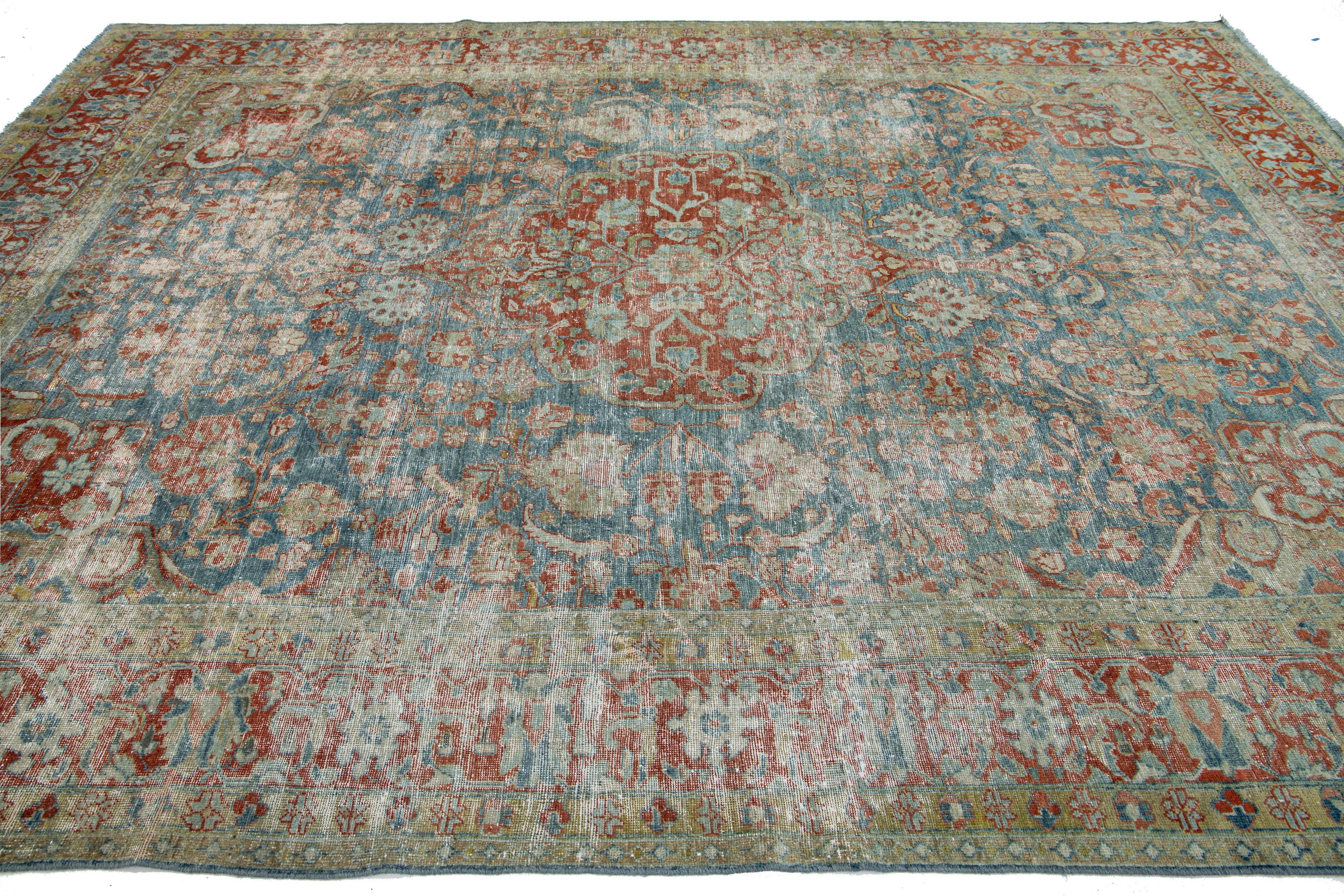 20th Century Handmade Persian Wool Rug In Blue with Medallion Design For Sale