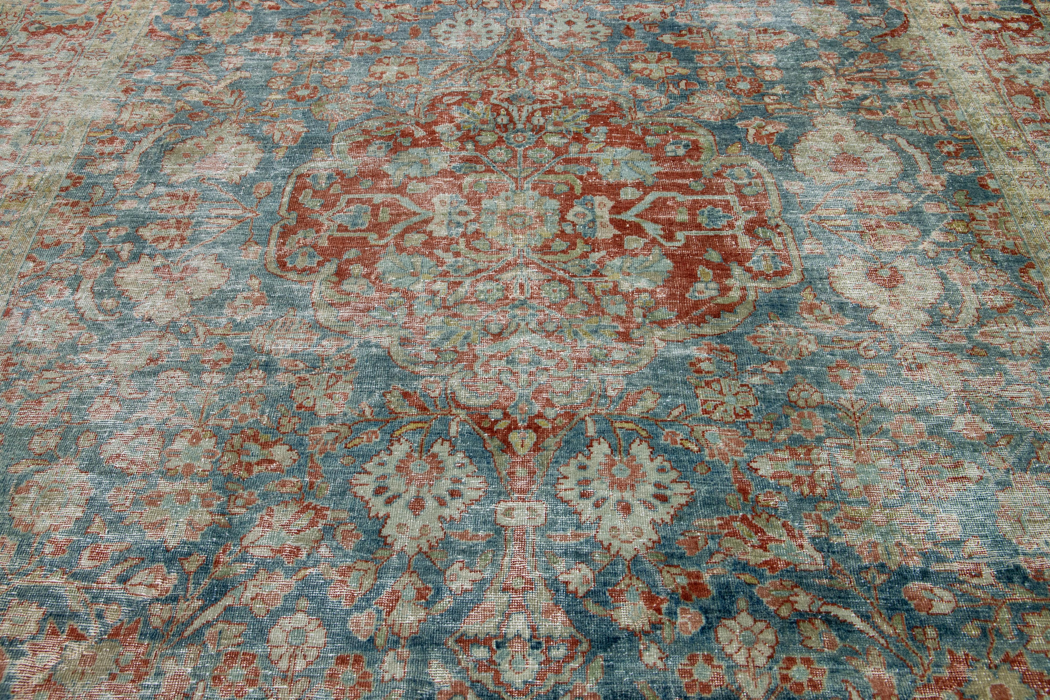 Handmade Persian Wool Rug In Blue with Medallion Design For Sale 3