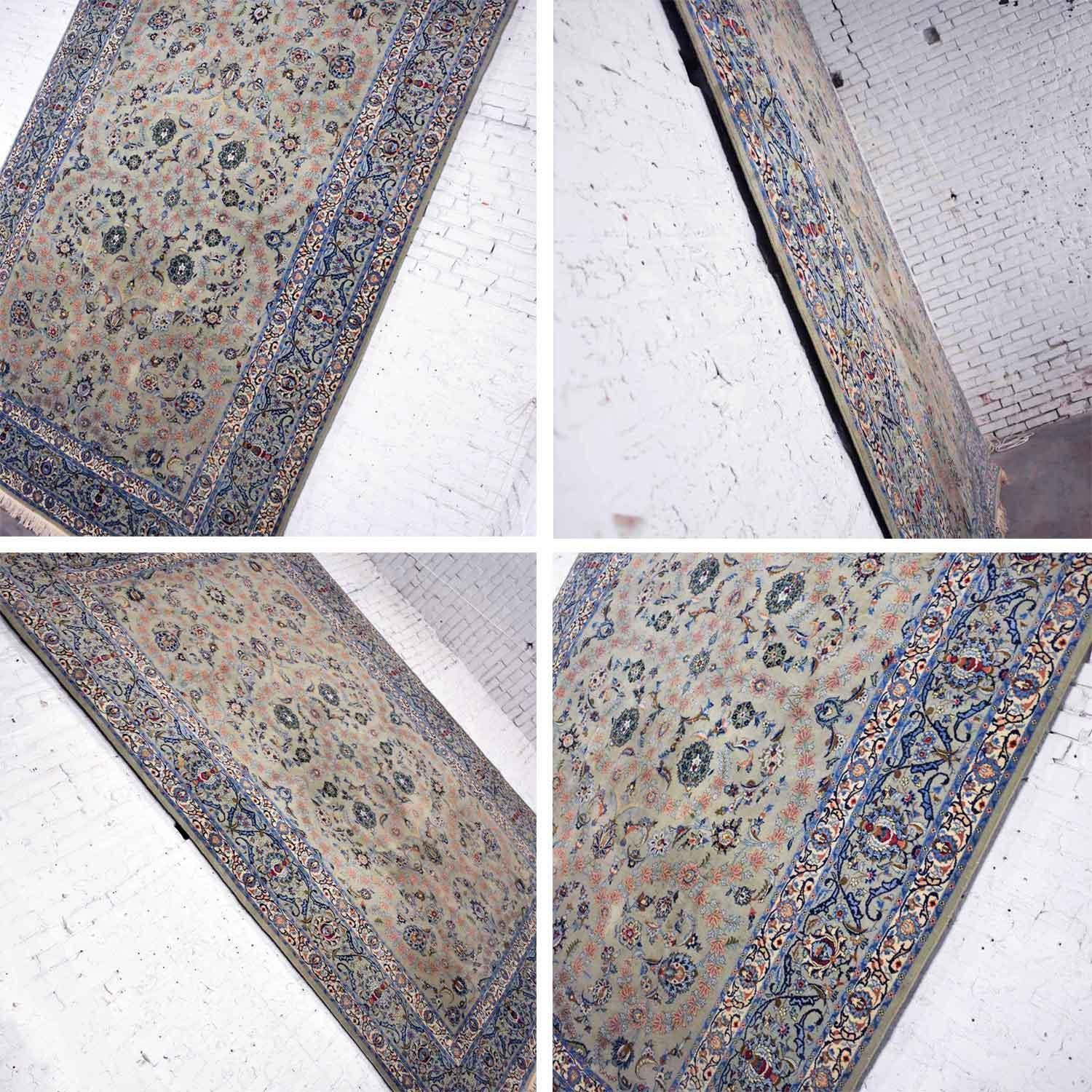Handmade Persian Wool Tabriz Style Large Rug Light Teal Green Ground en vente 5