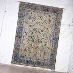 Handmade Persian Wool Tabriz Style Large Rug Light Teal Green Ground