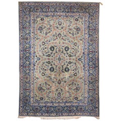 Tapis en laine perse fait à la main:: style Tabriz:: grand format:: fond vert sarcelle clair