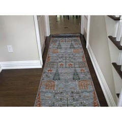 Handmade Peshawar Willow and Cypress Tree Design Extra Large Runner Rug