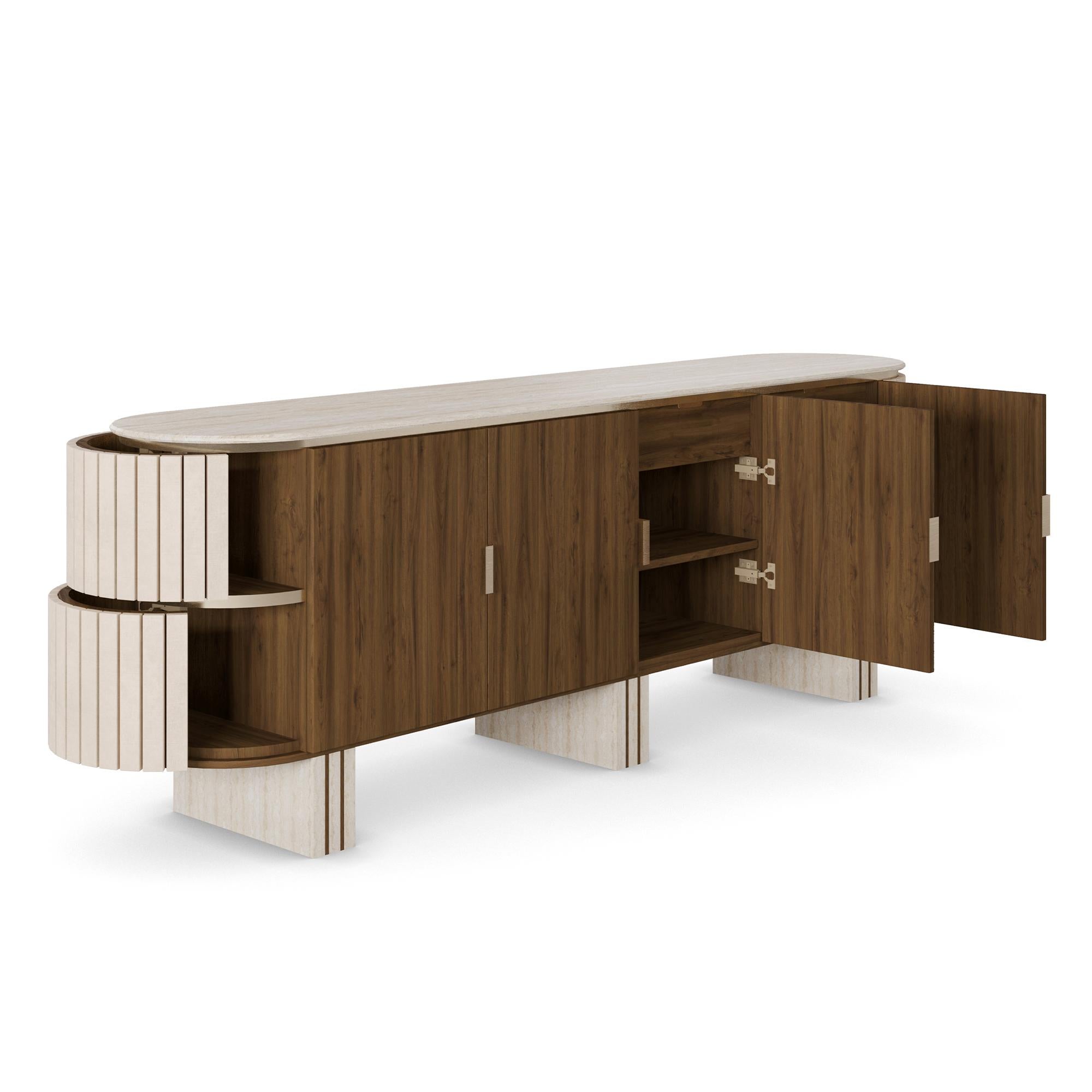 Polished Handmade Peter Sideboard in Walnut and Travertine by Nolita Harbour For Sale