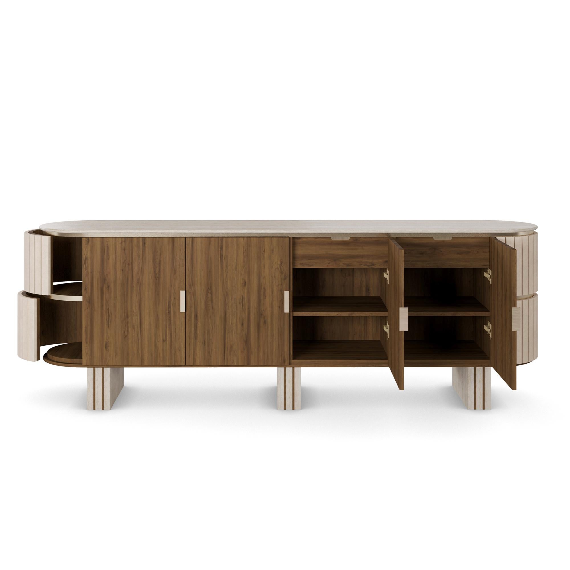 Handmade Peter Sideboard in Walnut and Travertine by Nolita Harbour In New Condition For Sale In Carvalhosa, PT