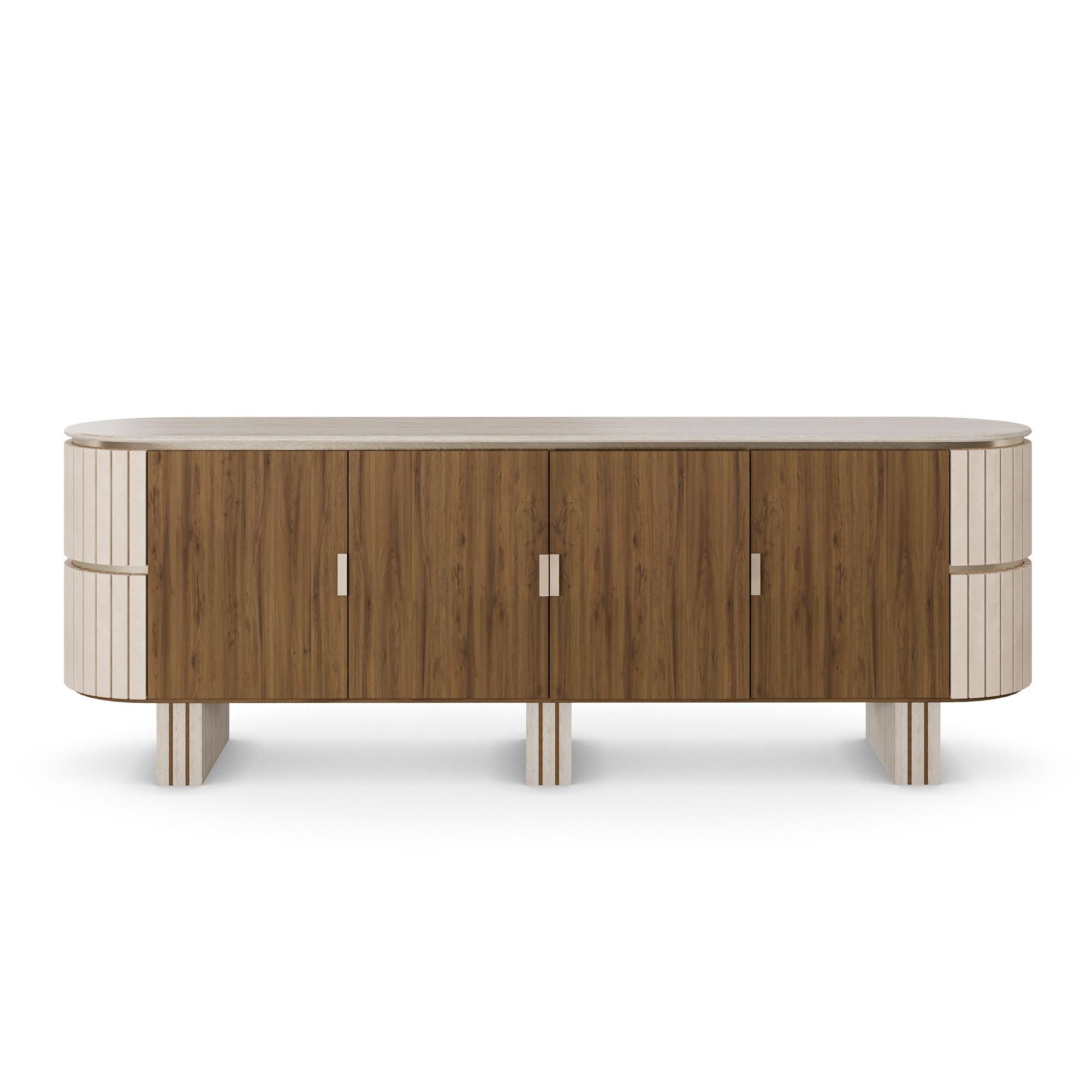 Portuguese Handmade Peter Sideboard in Walnut and Travertine by Nolita Harbour For Sale