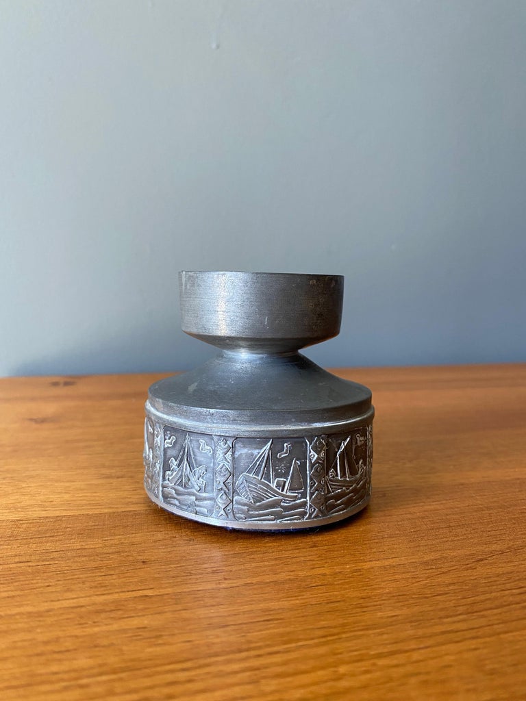 Handmade Pewter Candle Holder, Made in Norway For Sale at 1stDibs
