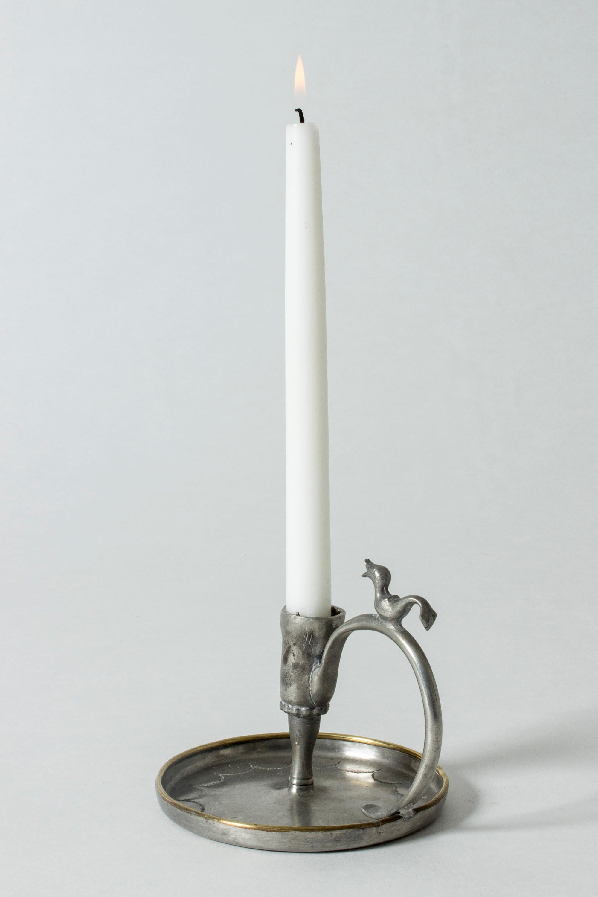 Scandinavian Modern Handmade Pewter Candlestick by Nils Fougstedt