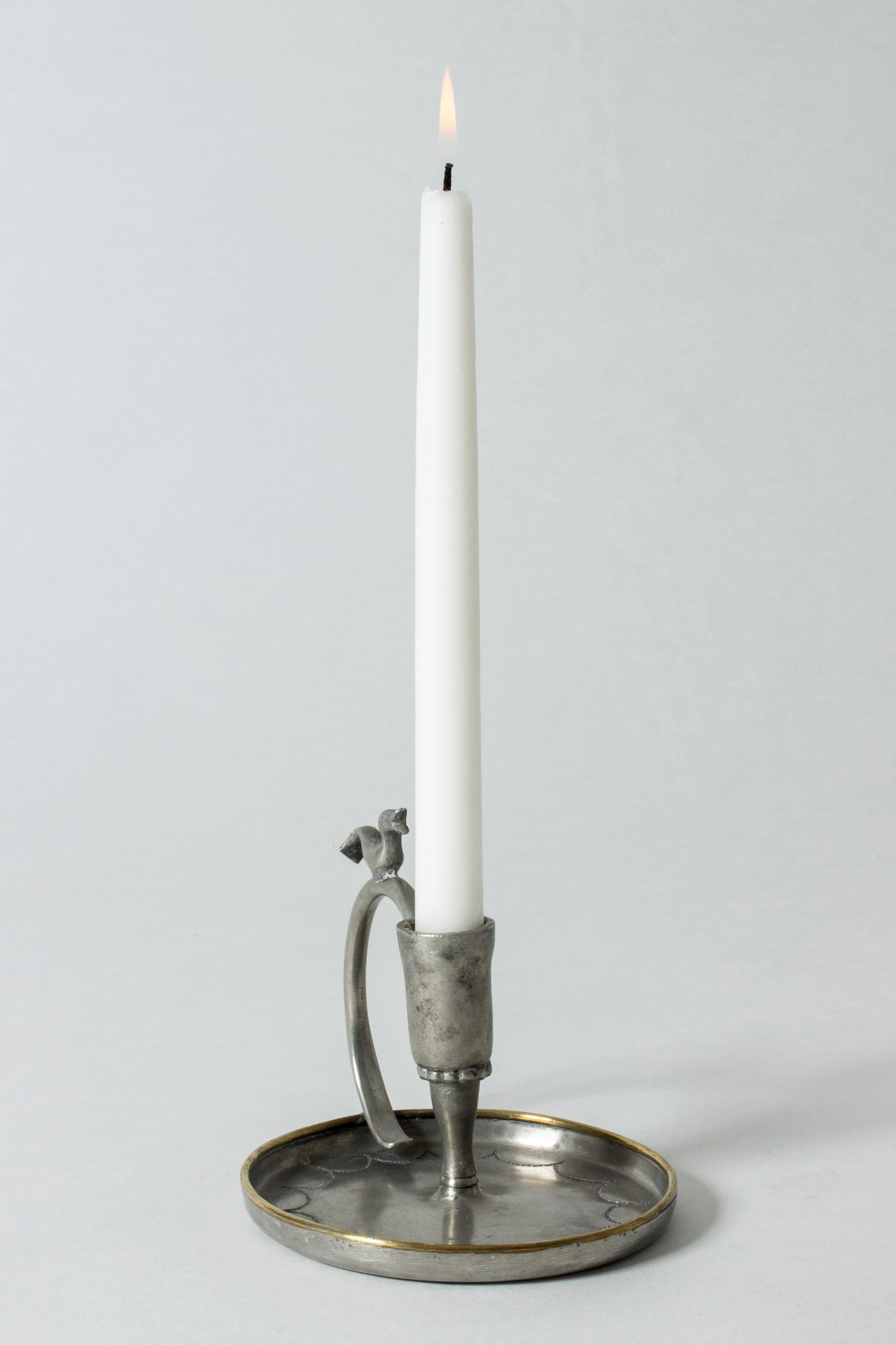 Swedish Handmade Pewter Candlestick by Nils Fougstedt