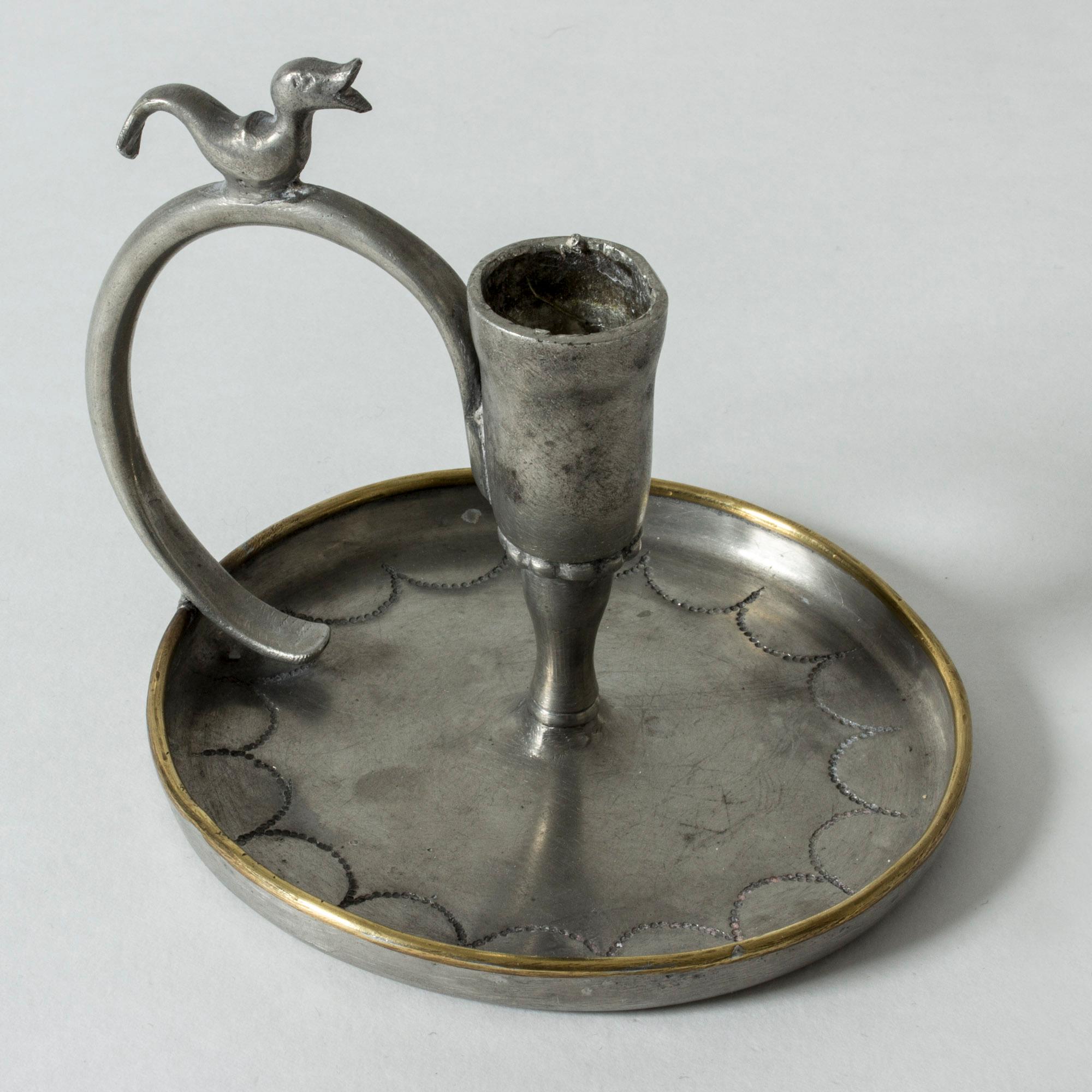 Handmade Pewter Candlestick by Nils Fougstedt In Good Condition In Stockholm, SE