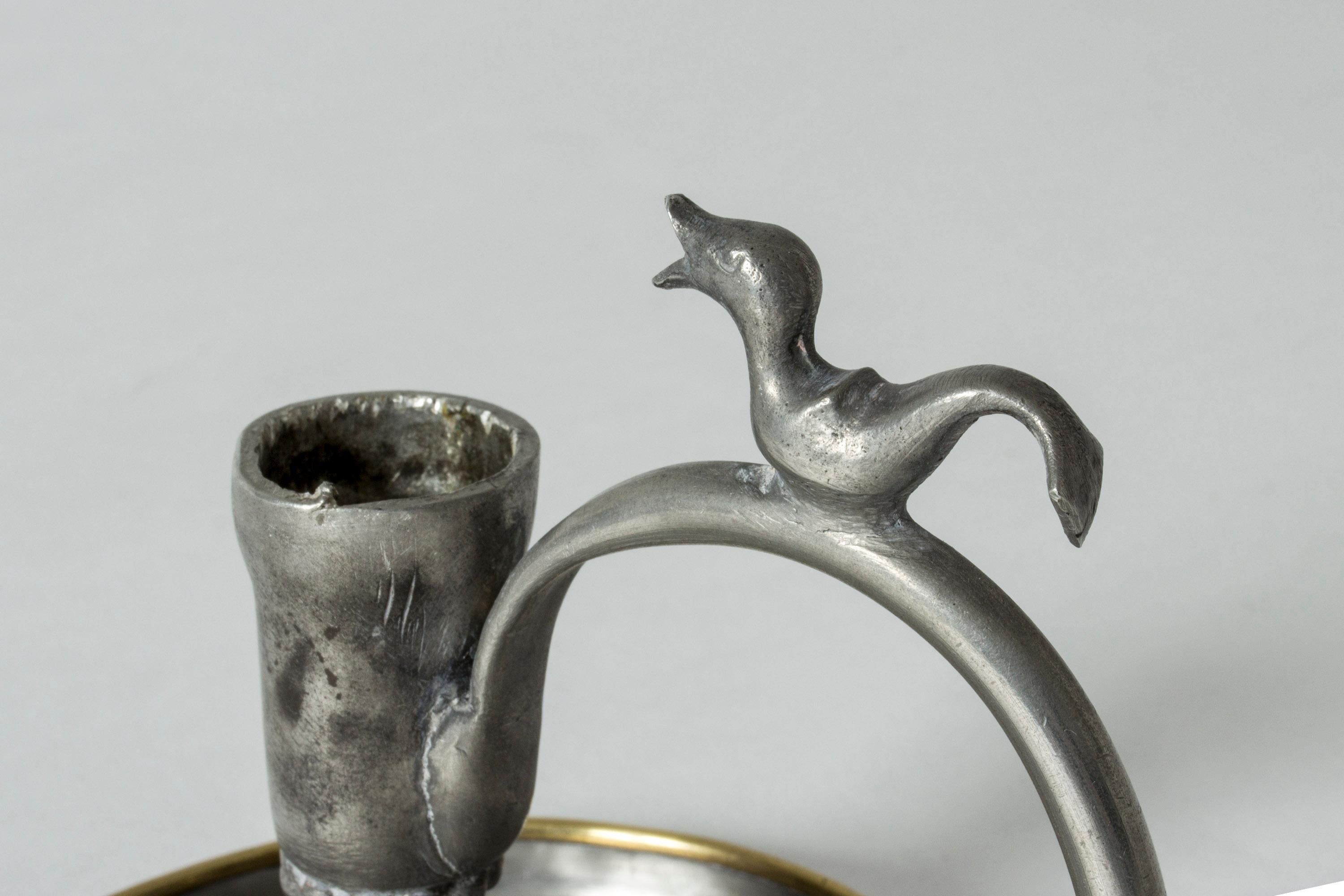 Early 20th Century Handmade Pewter Candlestick by Nils Fougstedt