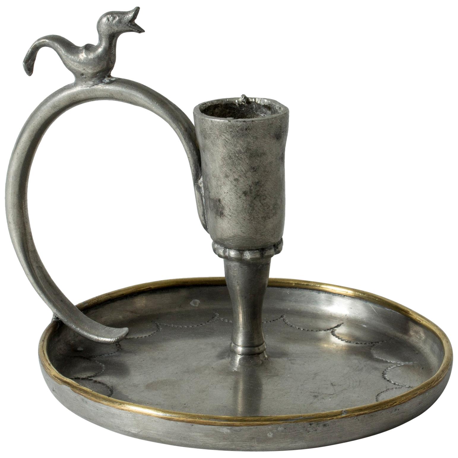 Handmade Pewter Candlestick by Nils Fougstedt