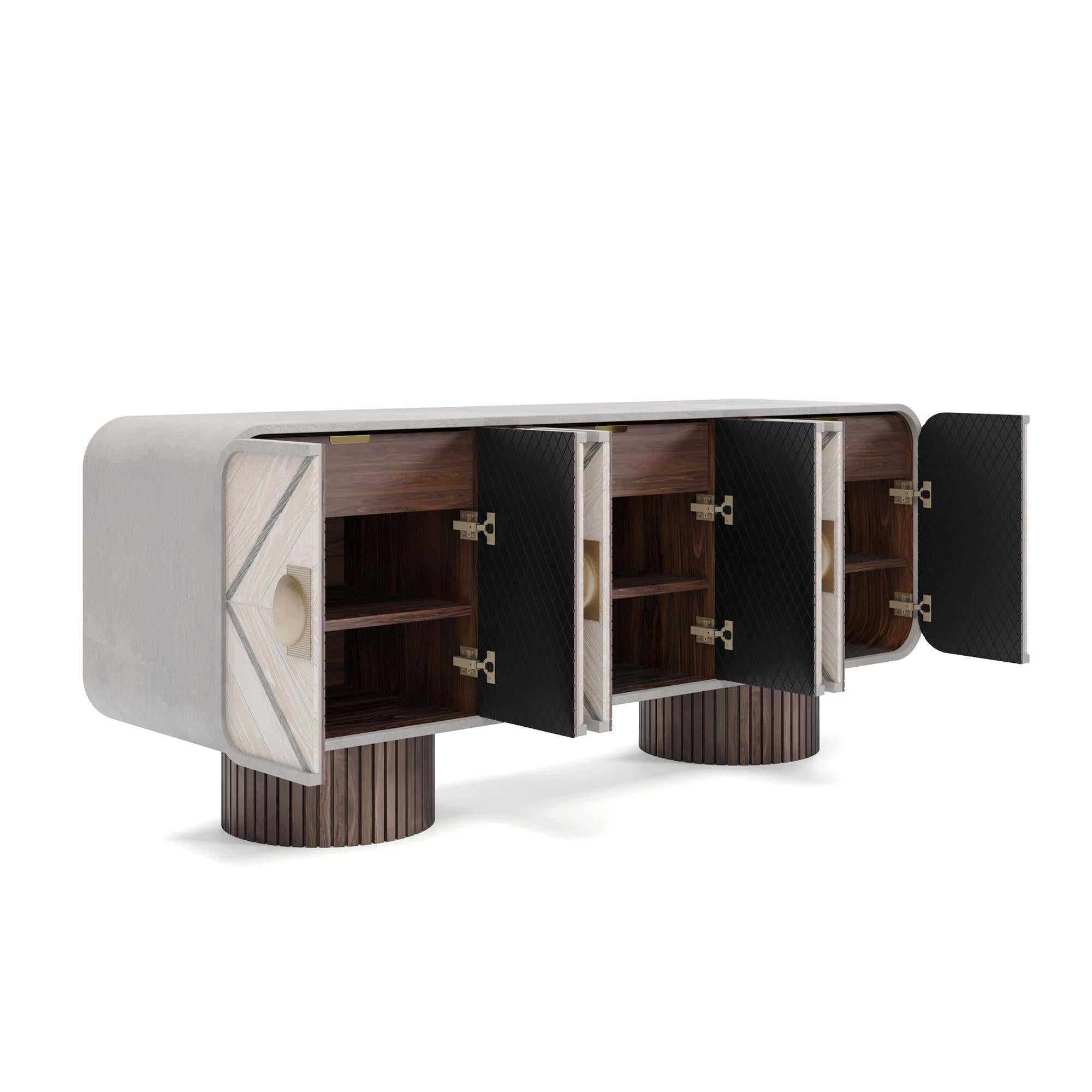 Handmade Phillip Sideboard in Walnut & Polished Brass Accents by Nolita Harbo For Sale 4