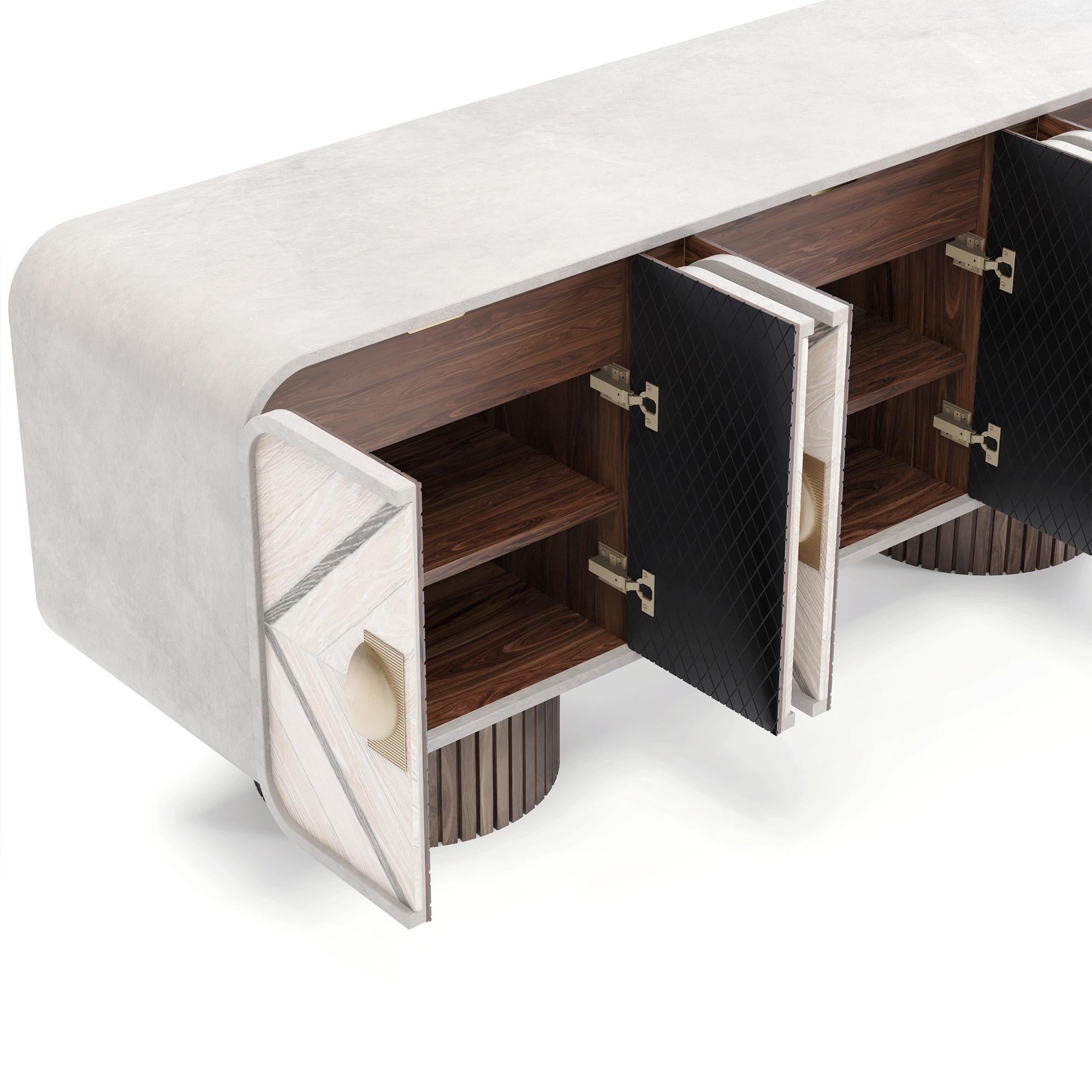 Modern Handmade Phillip Sideboard in Walnut & Polished Brass Accents by Nolita Harbo For Sale