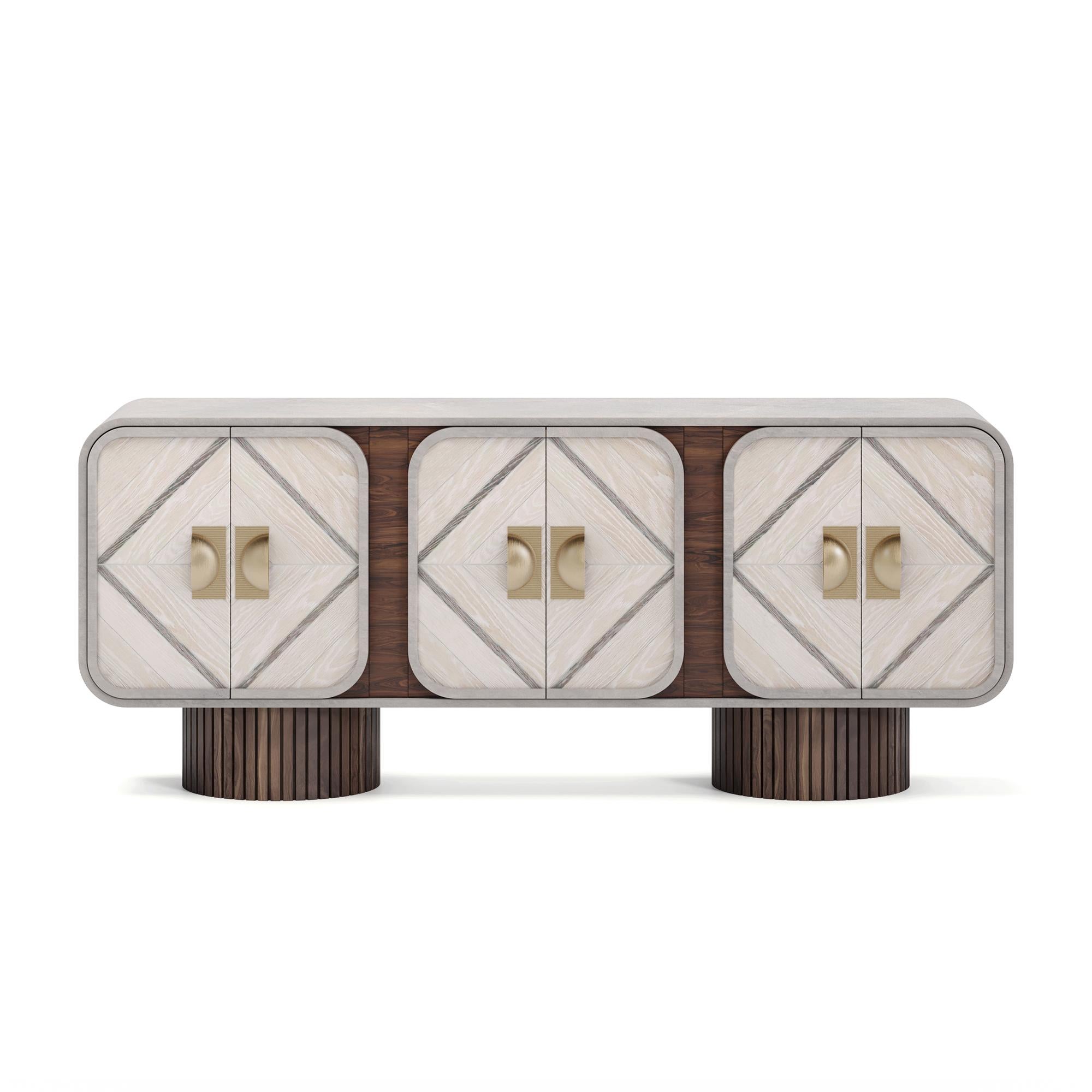Portuguese Handmade Phillip Sideboard in Walnut & Polished Brass Accents by Nolita Harbo For Sale