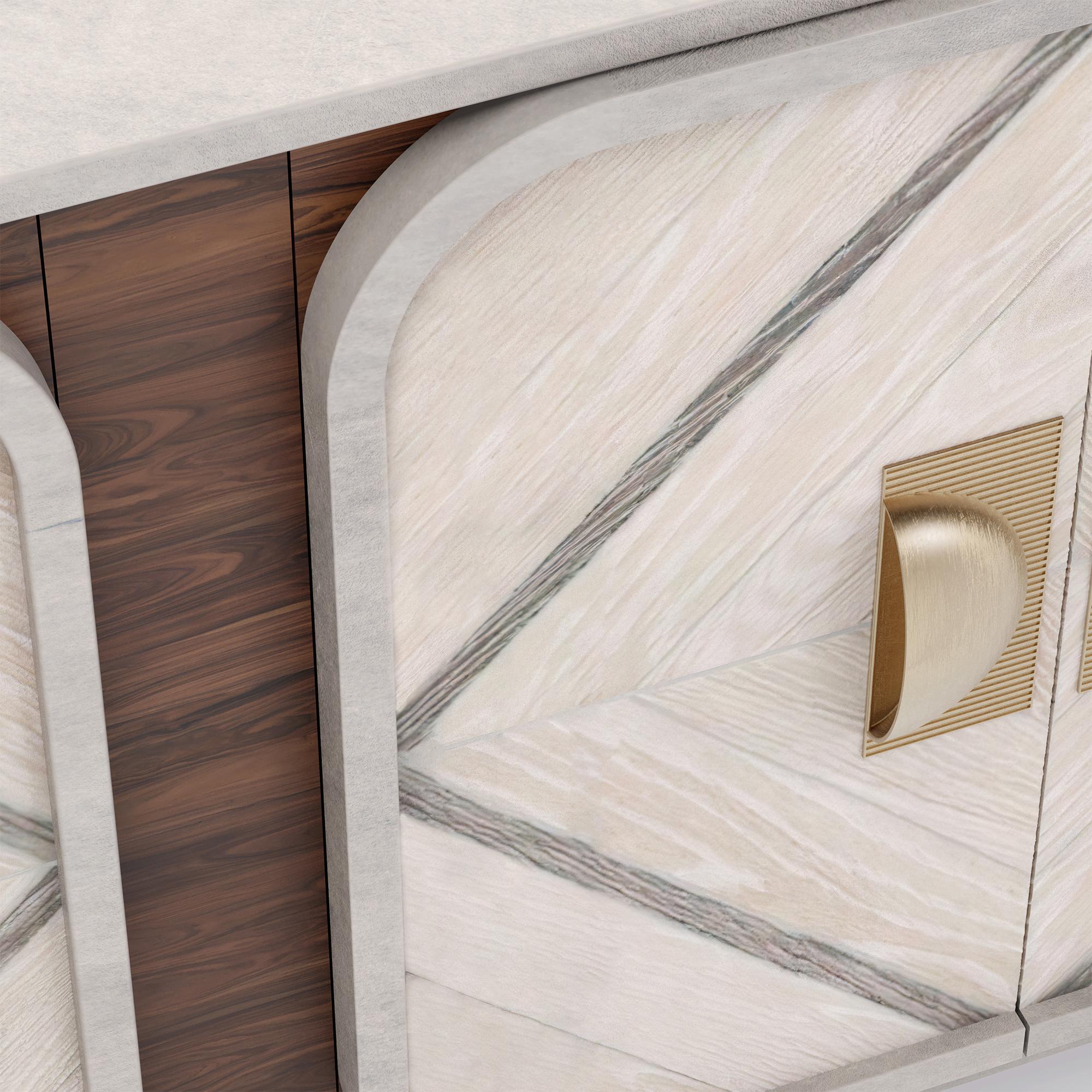 Handmade Phillip Sideboard in Walnut & Polished Brass Accents by Nolita Harbo In New Condition For Sale In Carvalhosa, PT