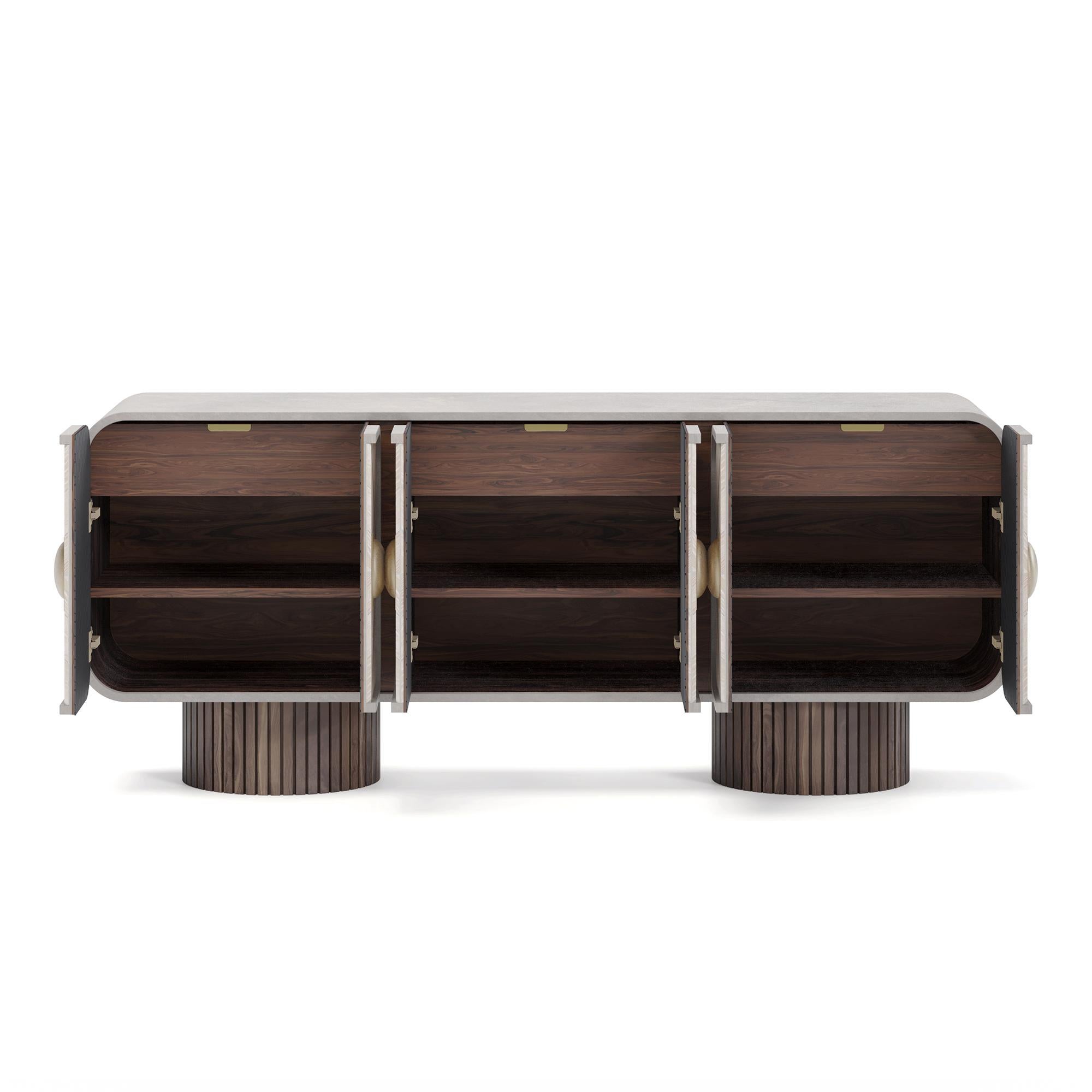 Handmade Phillip Sideboard in Walnut & Polished Brass Accents by Nolita Harbo For Sale 1