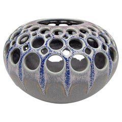 Handmade Pierced Ceramic Orb with Variegated Crystaline Glaze