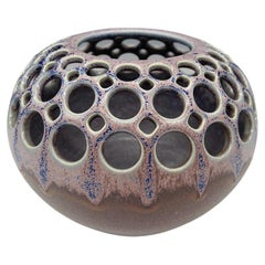 Handmade Pierced Ceramic Orb with Variegated Crystaline Glaze Pink\Blue/Purple