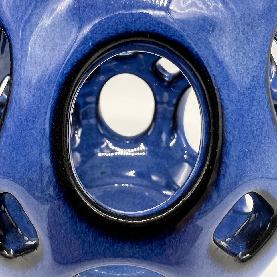 Mid-Century Modern  Pierced Ceramic Seedpot -Azure Blue Glaze