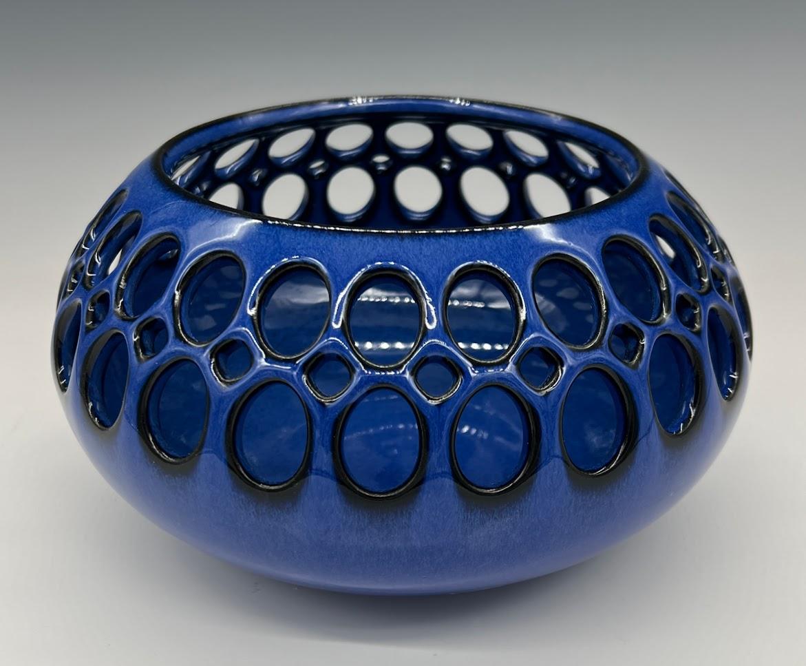 Fired  Pierced Ceramic Seedpot -Azure Blue Glaze