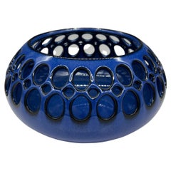 Handmade Pierced Ceramic Seedpot with Vibrant Blue Glaze
