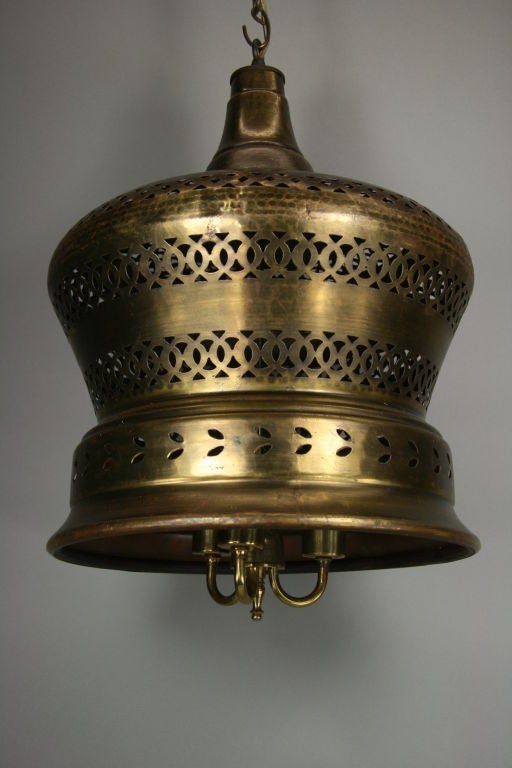 Mid Century  Pierced Brass  Bell Lantern In Good Condition In Douglas Manor, NY