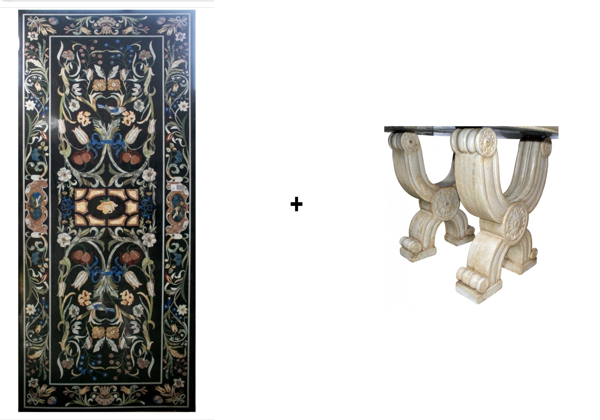 Handmade Pietra Dura Mosaic Inlay Marble Table Top + Marble table foot For Sale