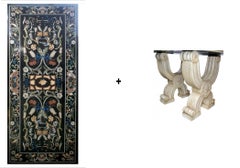 Tablero de mármol con incrustaciones de mosaico Pietra DURA hecho a mano + Pie de mesa de mármol